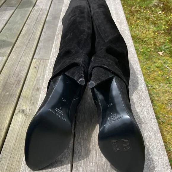 Black Suede OTK Heeled Boots - Picture 4 of 14